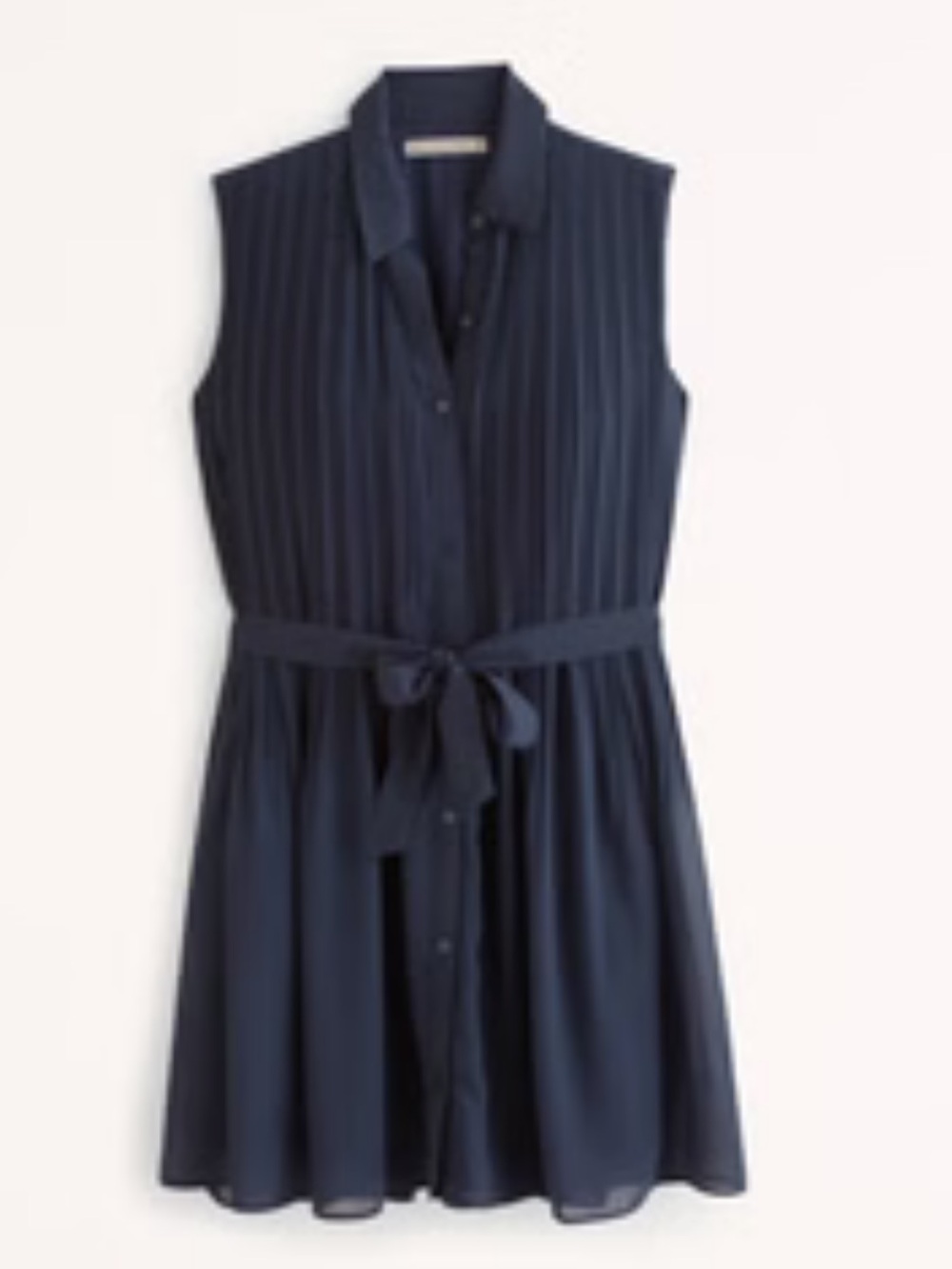 Sleeveless Navy Pleated Button-Front Dress- Abercrombie